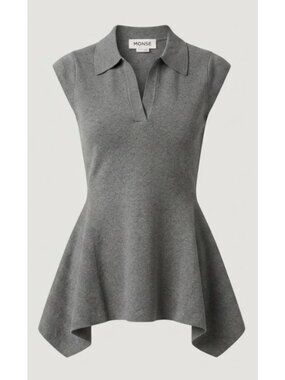 Monse Knit Grey Polo Top Womens Avant Guarde Urban Trendy XS.          X